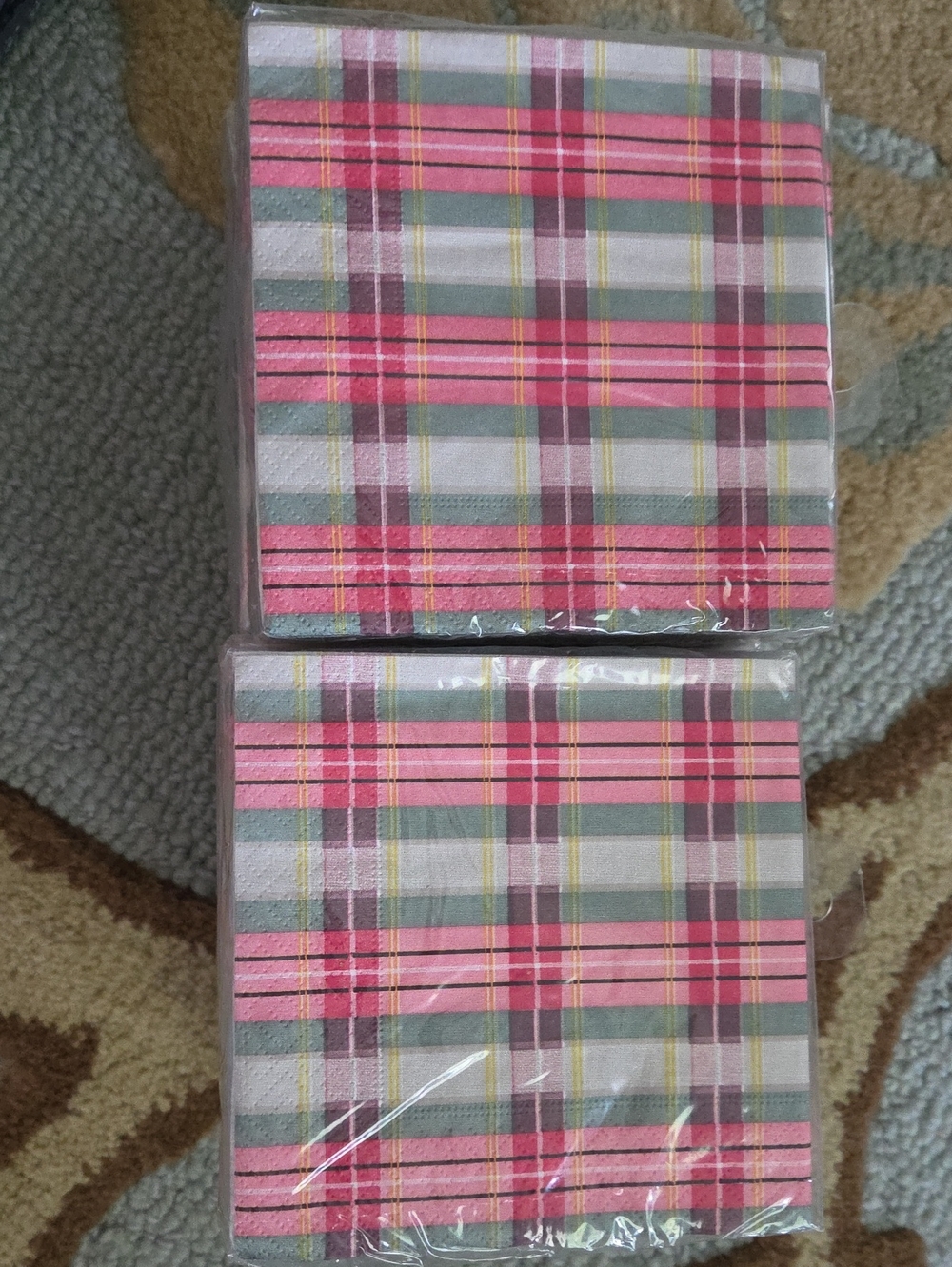 Plaid Pink Green Cocktail Napkins - Set of 10